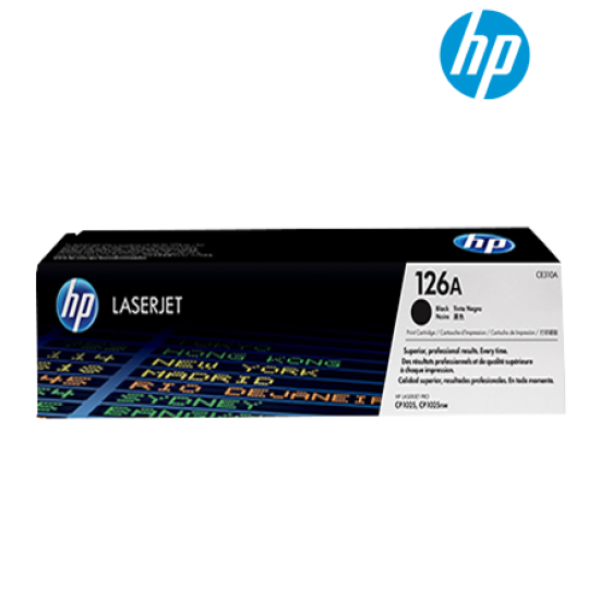 HP 126A Black Toner Cartridge (CE310A, 1,200 Pages, For CP1525, CM1415)