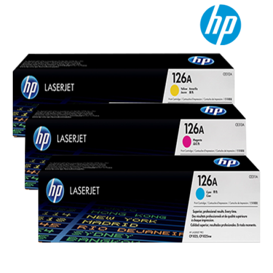 HP 126A Color Toner Cartridge (CE311A(C), CE313A(M), CE312A(Y), 1,000 Page Yield, For CP1020)