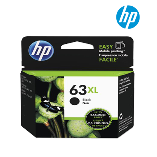 HP 63XL High Yield Black Ink Cartridge (F6U64AA, 22pl Ink Drop, Up to 480pgs, For DeskJet K7B87A, F5S41A)