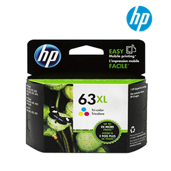 HP 63XL High Yield Tri-Color Ink Cartridge (F6U63AA, 3.25pl, 6.8pl Ink Drop, Up to 330pgs, For DeskJet K7B87A, F5S41A)