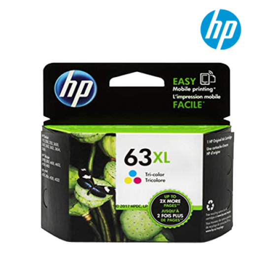 HP 63XL High Yield Tri-Color Ink Cartridge (F6U63AA, 3.25pl, 6.8pl Ink Drop, Up to 330pgs, For DeskJet K7B87A, F5S41A) HP 63XL High Yield Tri-Color Ink Cartridge (F6U63AA, 3.25pl, 6.8pl Ink Drop, Up to 330pgs, For DeskJet K7B87A, F5S41A)