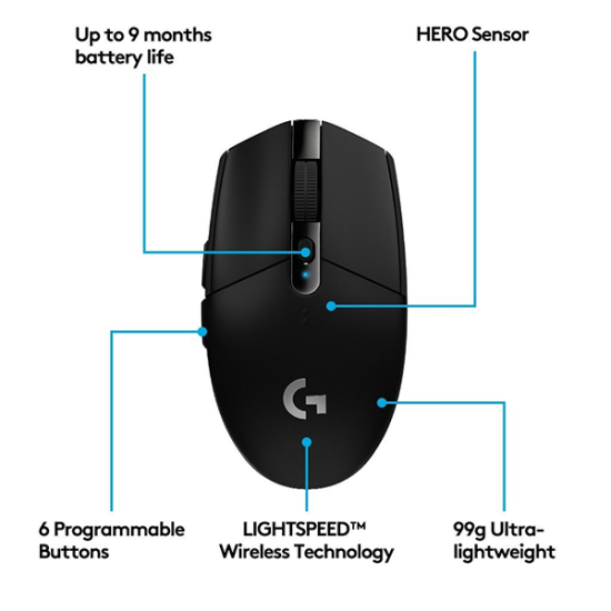 Logitech G304 Lightspeed Wireless Gaming Mouse (12,000 dpi, 6 buttons, Optical Sensor)