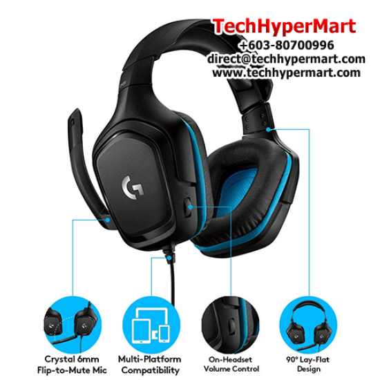 Logitech G431 7.1 Gaming Headset (Surround Sound, 50mm Drivers, DTS Headphone X 2.0, 6mm Mic)