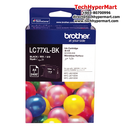 Brother LC77XLBK Black Ink Cartridge (Original Cartridge, 2400 Yield, For MFC-J430W, MFC-J625DW, MFC-J825DW)