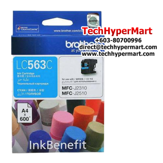 Brother LC563C, LC563M, LC563Y Color Ink Cartridge (Up To 600 Pages, For MFC-J2510 InkBenefit / MFC-J2310 InkBenefit)