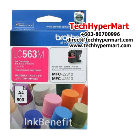 Brother LC563C, LC563M, LC563Y Color Ink Cartridge (Up To 600 Pages, For MFC-J2510 InkBenefit / MFC-J2310 InkBenefit)