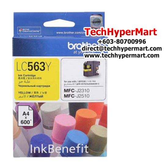 Brother LC563C, LC563M, LC563Y Color Ink Cartridge (Up To 600 Pages, For MFC-J2510 InkBenefit / MFC-J2310 InkBenefit)