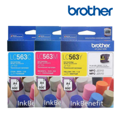 Brother LC563C, LC563M, LC563Y Color Ink Cartridge (Up To 600 Pages, For MFC-J2510 InkBenefit / MFC-J2310 InkBenefit)