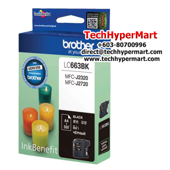 Brother LC663BK Black Ink Cartridge (Up To 550 Pages, For MFC-J2320 InkBenefit / MFC-J2720 InkBenefit)