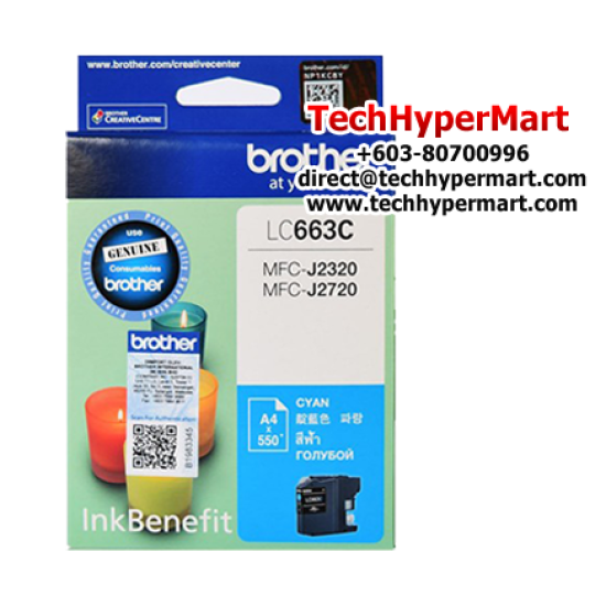 Brother LC663C, LC663M, LC663Y Color Ink Cartridge (Up To 550 Pages, For MFC-J2320 InkBenefit / MFC-J2720 InkBenefit)