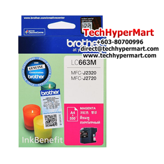 Brother LC663C, LC663M, LC663Y Color Ink Cartridge (Up To 550 Pages, For MFC-J2320 InkBenefit / MFC-J2720 InkBenefit)