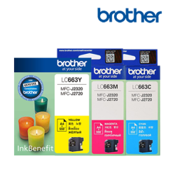 Brother LC663C, LC663M, LC663Y Color Ink Cartridge (Up To 550 Pages, For MFC-J2320 InkBenefit / MFC-J2720 InkBenefit)