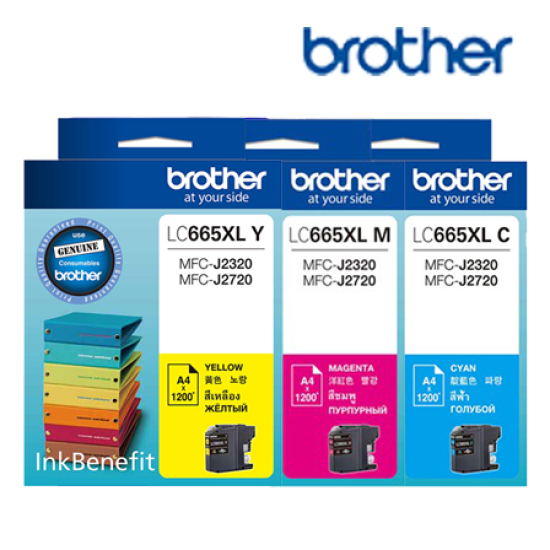 Brother LC665XLC, LC665XLM, LC665XLY Color Ink Cartridge (Up To 1200 Pages, For MFC-J2320 InkBenefit / MFC-J2720 InkBenefit)