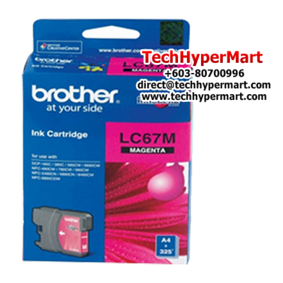 Brother LC67C, LC67M, LC67Y Color Ink Cartridge (Up To 320 Pages, For MFC-5890CW / DCP-6690CW / MFC-6890CDW ( A3 )