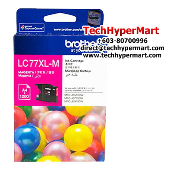 Brother LC77XLC, LC77XLM, LC77XLY Color Ink Cartridge (Up To 1200 Pages, For MFC-J430W / MFC-J625DW)