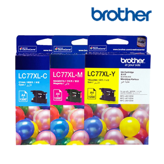 Brother LC77XLC, LC77XLM, LC77XLY Color Ink Cartridge (Up To 1200 Pages, For MFC-J430W / MFC-J625DW) Brother LC77XLC, LC77XLM, LC77XLY Color Ink Cartridge (Up To 1200 Pages, For MFC-J430W / MFC-J625DW)