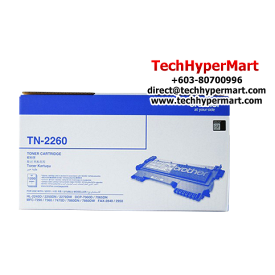 Brother TN-2260 Toner Black Cartridge (Up To 1,200 Pages, For HL-2270DW / DCP-7060D / MFC-7360) Brother TN-2260 Toner Black Cartridge (Up To 1,200 Pages, For HL-2270DW / DCP-7060D / MFC-7360)