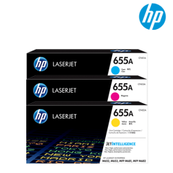 HP 655A Color Toner Cartridge (CF451A(C), CF453A(M), CF452A(Y), 10,500 Pages Yield, For M652)