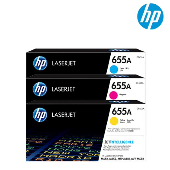 HP 655A Color Toner Cartridge (CF451A(C), CF453A(M), CF452A(Y), 10,500 Pages Yield, For M652) HP 655A Color Toner Cartridge (CF451A(C), CF453A(M), CF452A(Y), 10,500 Pages Yield, For M652)