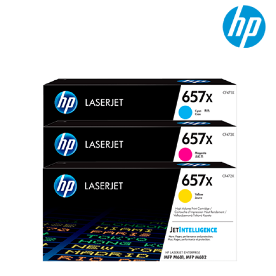 HP 657X Color Toner Cartridge (CF471X(C), CF473X(M), CF472X(Y), 23,000 Pages Yield, For MFP M681, MFP M682)