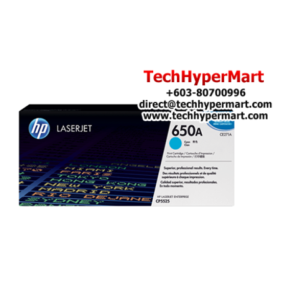 HP 650A Color Toner Cartridge (CE271A(C), CE273A(M), CE272A(Y), 15,000 Pages, For CP5525)