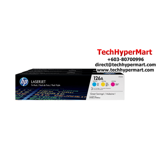 HP CMY Tri-Pack LaserJet Toner (CF341A, 1000 Pages Yield, For 126A)