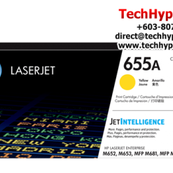 HP 655A Color Toner Cartridge (CF451A(C), CF453A(M), CF452A(Y), 10,500 Pages Yield, For M652)