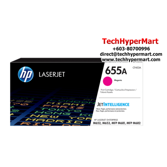 HP 655A Color Toner Cartridge (CF451A(C), CF453A(M), CF452A(Y), 10,500 Pages Yield, For M652)
