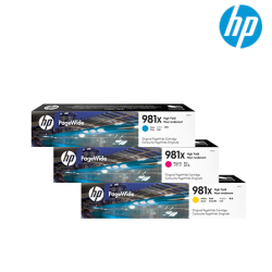 HP 981X Color Original Ink Cartridge (L0R09A(C), L0R10A(M), L0R11A(Y) 10,000 Pages, For PageWide MFP 586dn)
