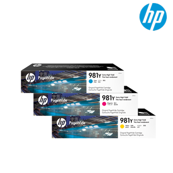 HP 981Y Color Original Ink Cartridge (L0R13A(C), L0R14A(M), L0R15A(Y) 16,000 Pages, For PageWide MFP 586dn)