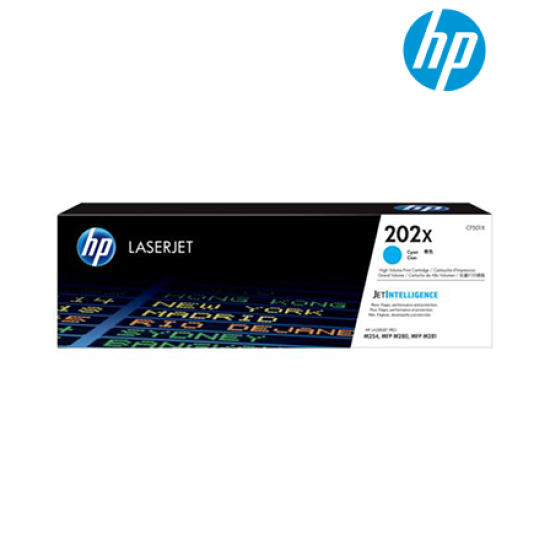 HP 202X High Yield Cyan Original LaserJet Toner (CF501X) (For Color LaserJet Pro M254 Series)