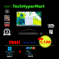 Acer Aspire C24-2G-57430W11 23.8" AIO Desktop PC (Ryzen 5 7430U, 16GB, 512GB, AMD Radeon, W11H, Off Home 2024 + Off 365 Basic, AI Chip)