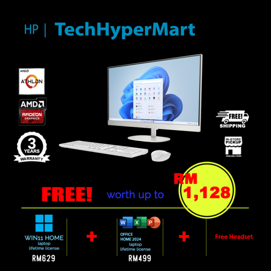 HP 24-cr0143d 23.8" AIO Desktop PC (Athlon Silver 7120U, 8GB, 512GB, Integrated, W11H, Off Home 2024 + Off 365 Basic) HP 24-cr0143d 23.8" AIO Desktop PC (Athlon Silver 7120U, 8GB, 512GB, Integrated, W11H, Off Home 2024 + Off 365 Basic)