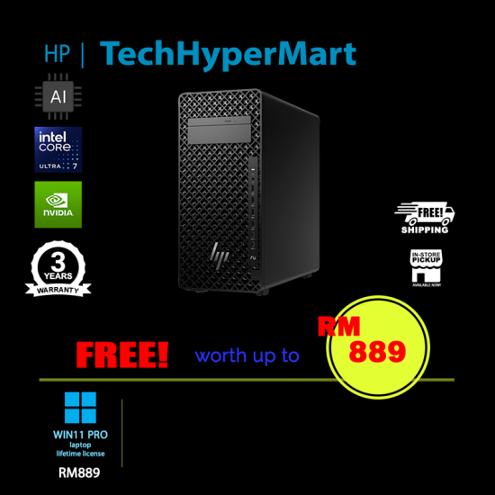 HP Z2 G1i E0RQ8AT Tower Desktop PC (Ultra 7 265, 16GB, 2TB, 512GB, NV RTX A400, W11P, AI)