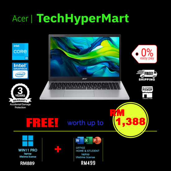 Acer Aspire Go AG15-31P-32N2-1-W11P-EPP 15.6" Laptop/ Notebook (i3-N305, 8GB, 1TB, Intel, W11P, Off H&S)