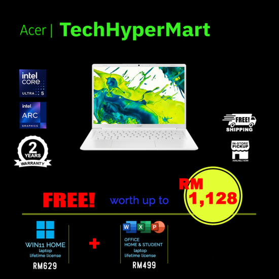 Acer Aspire Lite AL14-74P-50W3 14" Laptop/ Notebook (Ultra 5 125H, 16GB, 512GB, Intel Arc, W11H, Off H&S + Off 365 Basic, AI)
