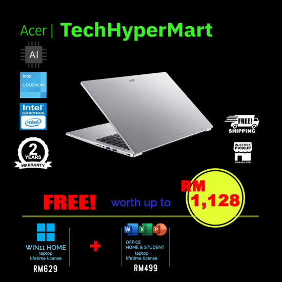 Acer Aspire Lite AL15-32P-C6X3-16-W11 15.6" Laptop/ Notebook (N4500, 16GB, 512GB, Intel, W11H, Off H&S + Off 365 Basic, AI)