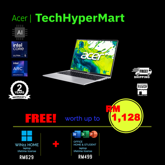 Acer Aspire Lite AL16-71P-54R5 16" Laptop/ Notebook (Ultra 5 125H, 16GB, 512GB, Intel Arc, W11H, Off H&S + Off 365 Basic, AI)