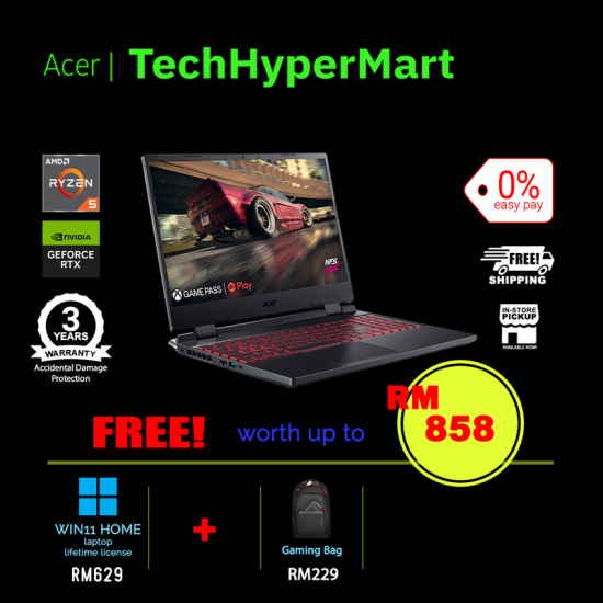 Acer Nitro 5 AN515-47-R02X-24-1-W11-EPP 15.6" Laptop/ Notebook (Ryzen 5 7535HS, 24GB, 1TB, NV RTX3050, W11H, 165Hz)