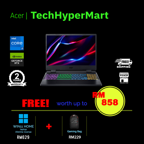 Acer Nitro 5 AN515-58-777X-32-2-W11 15.6" Laptop/ Notebook (i7-12650H, 32GB, 512GB, 2TB, NV RTX4050, W11H, 165Hz)