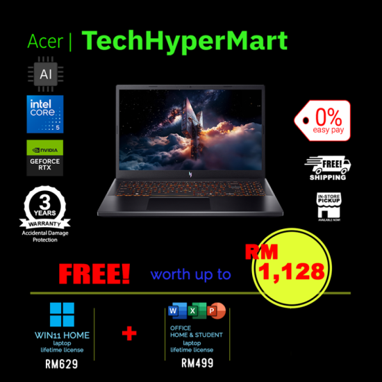 Acer Nitro V15 ANV15-52-505D-32-1-W11-EPP 15.6" Laptop/ Notebook (Core 5 210H, 32GB, 1TB, NV RTX5050, W11H, Off H&S + Off 365 Basic, 180Hz, AI)