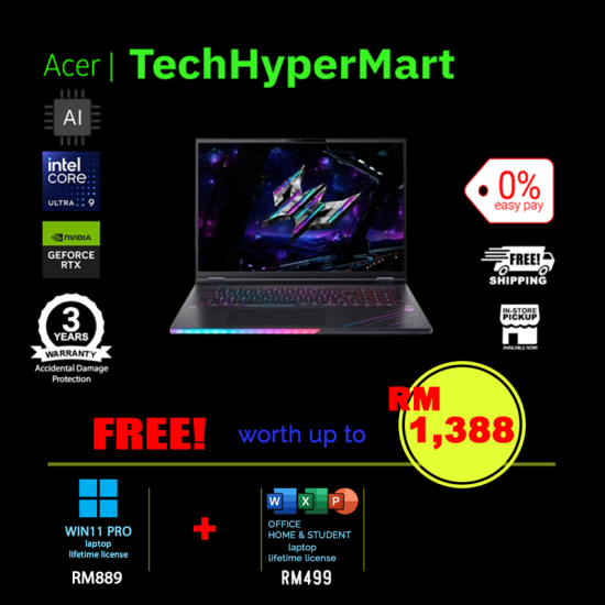 Acer Predator Helios 18 AI PH18-I71-92V8-2-W11P-EPP 18" Laptop/ Notebook (Ultra 9 290HX Plus, 32GB, 2TB, NV RTX5080, W11P, Off H&S + Off 365 Basic, 120Hz, AI)