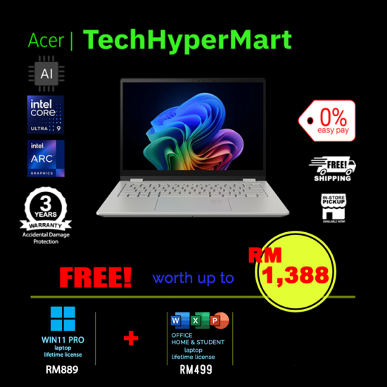 Acer Swift Edge SFE14-51T-960E-2-W11P-EPP 14" Laptop/ Notebook (Ultra 9 288V, 32GB, 2TB, Intel Arc, W11P, Off H&S + Off 365 Basic, AI Chip)