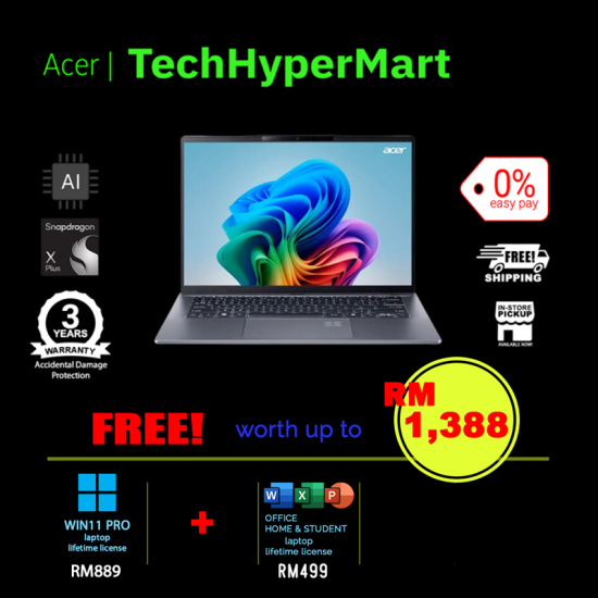 Acer Swift Go 14 AI SFG14-01-X49U-2-W11P-EPP 14.5" Laptop/ Notebook (Snapdragon X Plus X1P 42 100, 16GB, 2TB, Qualcomm Adreno, W11P, Off H&S + Off 365 Basic, AI Chip) Acer Swift Go 14 AI SFG14-01-X49U-2-W11P-EPP 14.5" Laptop/ Notebook (Snapdragon X Plus X1P 42 100, 16GB, 2TB, Qualcomm Adreno, W11P, Off H&S + Off 365 Basic, AI Chip)
