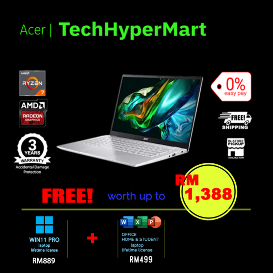 Acer Swift Go SFG14-41-R3ZM-1-W11P-EPP 14" Laptop/ Notebook (Ryzen 7 7730U, 16GB, 1TB, AMD Radeon, W11P, Off H&S) Acer Swift Go SFG14-41-R3ZM-1-W11P-EPP 14" Laptop/ Notebook (Ryzen 7 7730U, 16GB, 1TB, AMD Radeon, W11P, Off H&S)