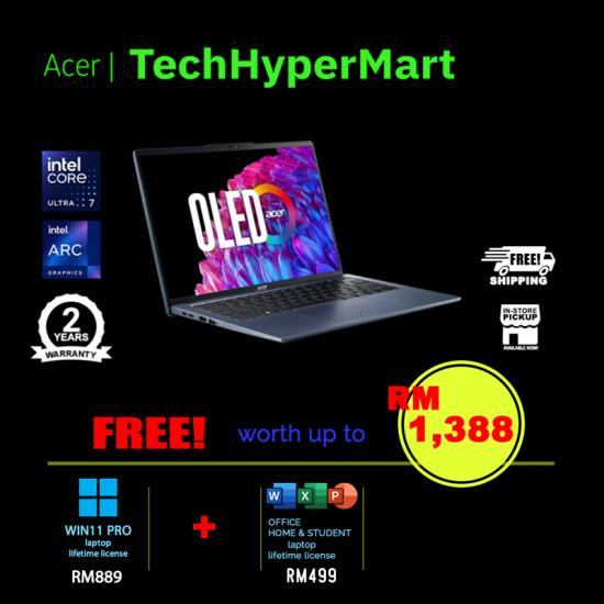 Acer Swift Go SFG14-73-726N-W11P 14" Laptop/ Notebook (Ultra 7 155H, 16GB, 1TB, Intel Arc, W11P, Off H&S)