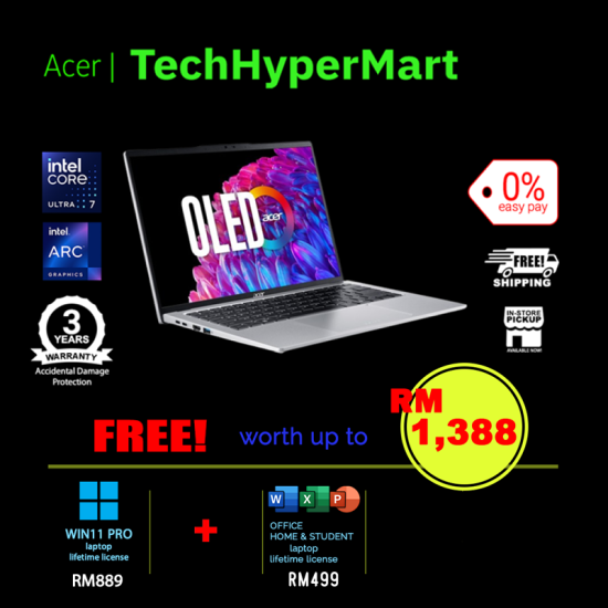 Acer Swift Go SFG14-73-7331-2-W11P-EPP 14" Laptop/ Notebook (Ultra 7 155H, 16GB, 2TB, Intel Arc, W11P, Off H&S)