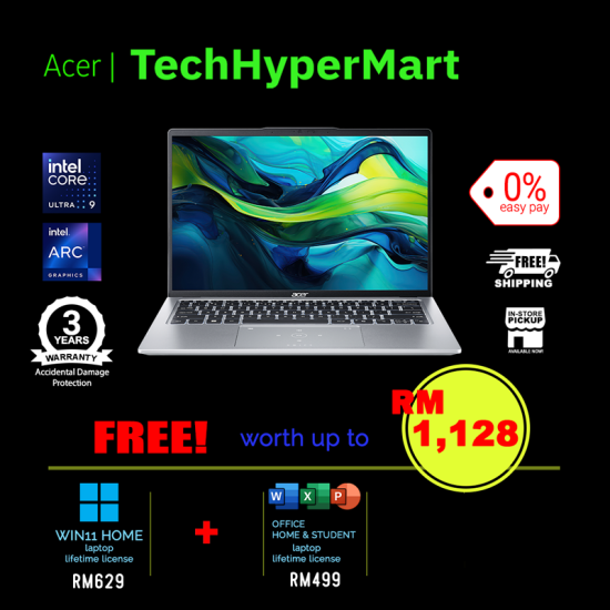 Acer Swift Go SFG14-73T-98EX-2-W11-EPP 14" Laptop/ Notebook (Ultra 9 185H, 32GB, 2TB, Intel Arc, W11H, Off H&S, Touchscreen)