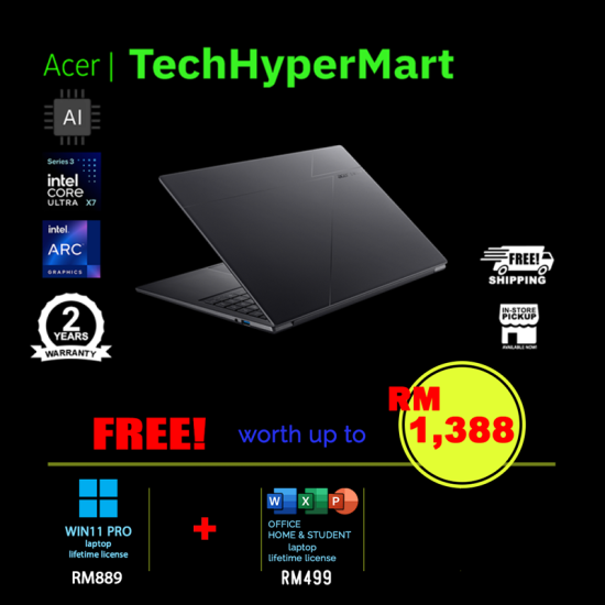 Acer Swift Go AI SFG16-I71-75TW-W11P 16" Laptop/ Notebook (Ultra X7 358H, 32GB, 1TB, Intel Arc, W11P, Off H&S + Off 365 Basic, AI)