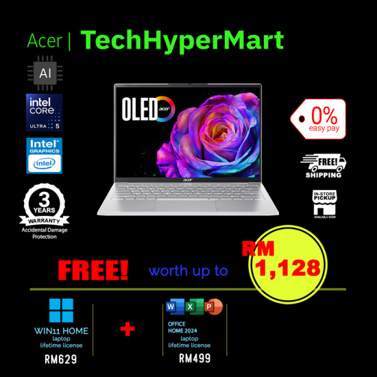 Acer Swift Lite 14 SFL14-54M-56QN-1-W11-EPP 14" Laptop/ Notebook (Ultra 5 115U, 16GB, 1TB, Intel, W11H, Off Home 2024 + Off 365 Basic, AI Chip)